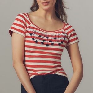 ANTHROPOLOGIE➕NWT Maeve Embroidered Scoop-Neck Tee